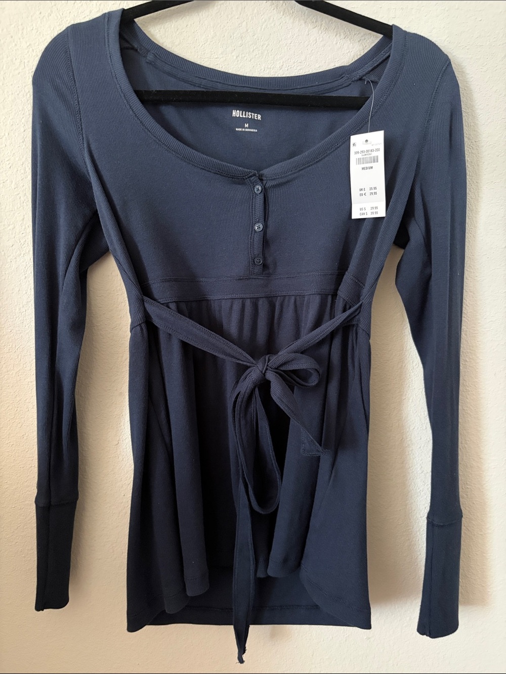 Hollister Slate Blue Long-Sleeve Henley Peplum Top
